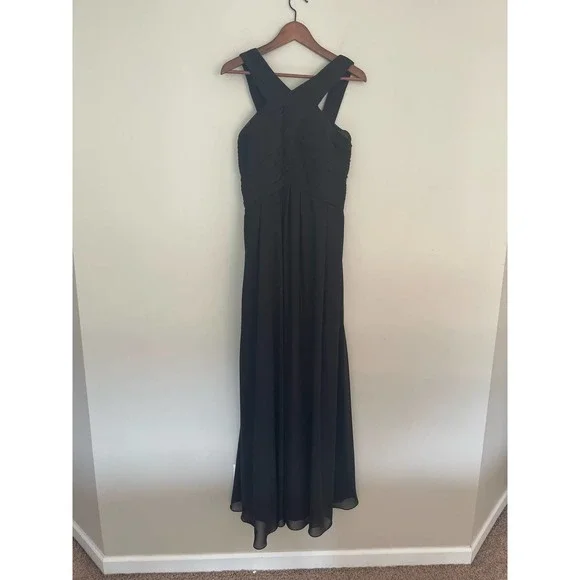 Bill Levkoff Leighton Formal Dress Black Chiffon Halter A-line Princess Size 16 - Picture 4 of 16